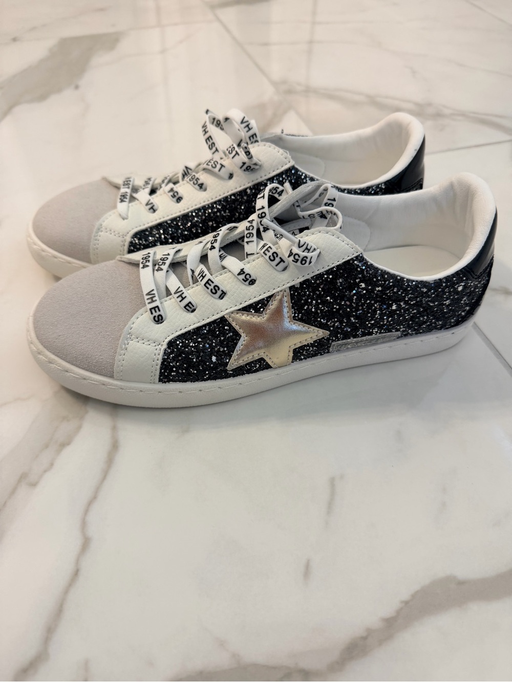 Vintage Havana Black Glitter Star Lace-Up Sneakers